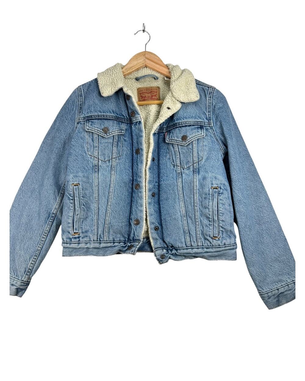 Levi’s Sherpa Lined Blue Denim Trucker Jacket Size Small